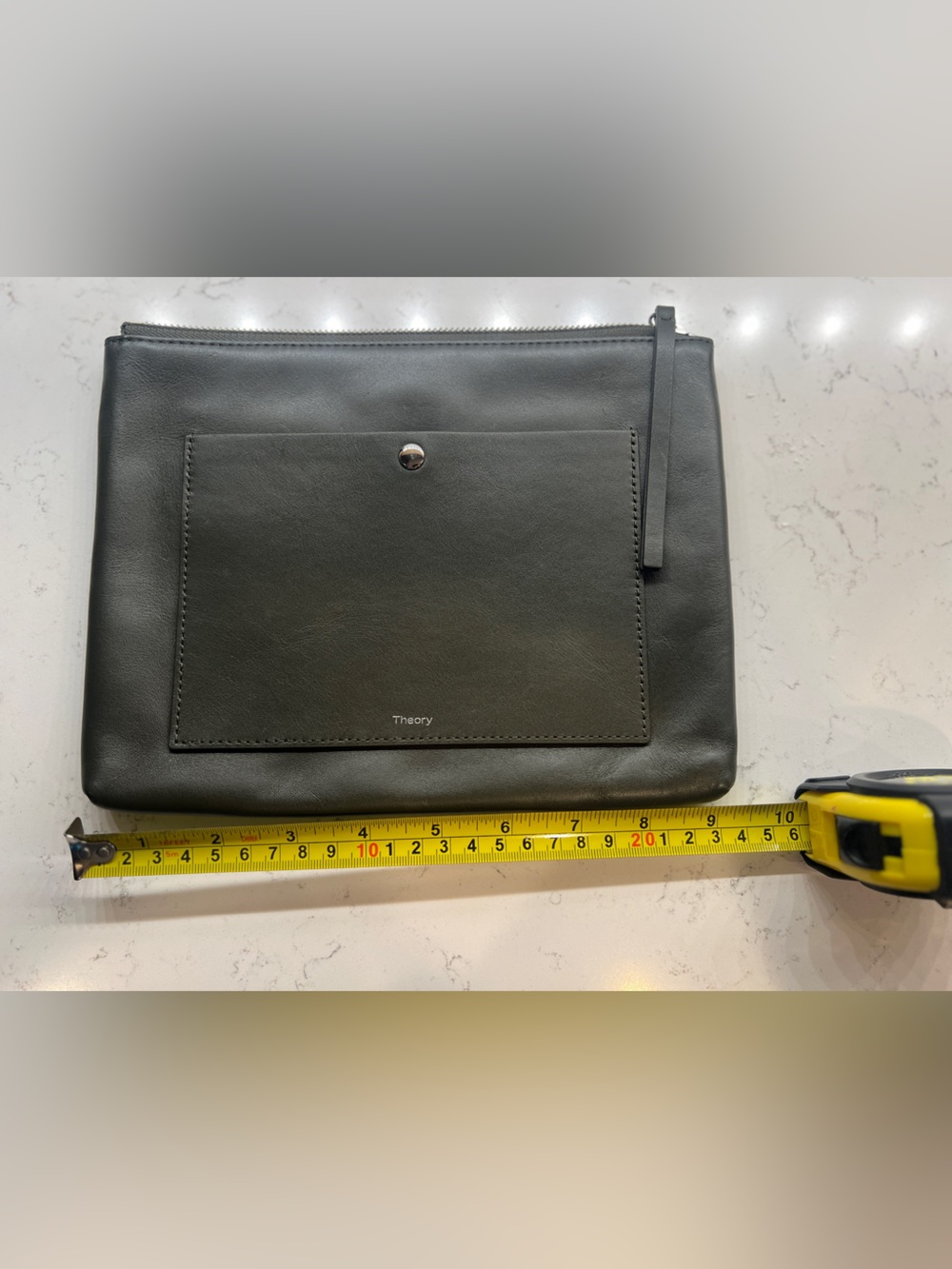 Theory Dark Olive Leather Clutch with Front Pocket - Picture 4 of 8